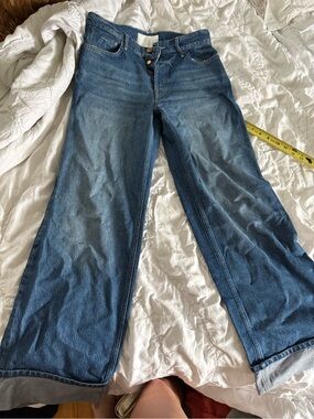 MOTHER Wide Leg Flare Jeans in Medium Blue Wash